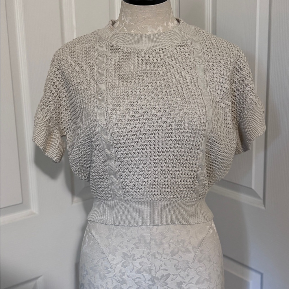Verdusa Women's Ruffled Short Sleeve Knitted Sweater in Beige SM